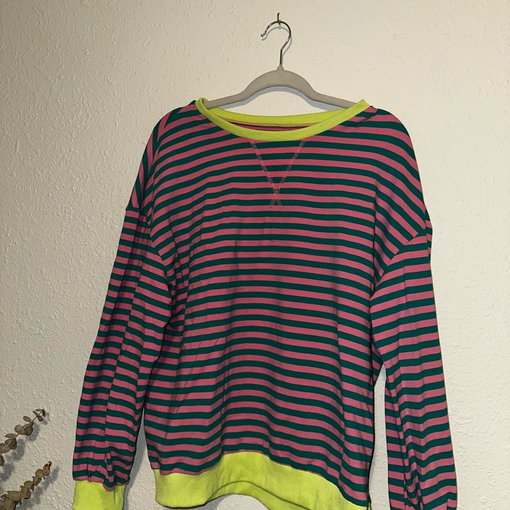 Amazon Essentials Women's Striped Sweater - Pink and Green
